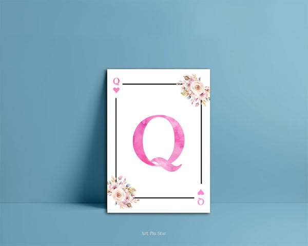 Boho Floral Bouquet Initial Flower Letter Q Heart Monogram Note Cards