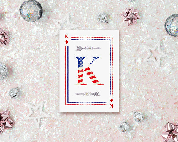 American Flag Letter K Diamond Monogram Note Cards