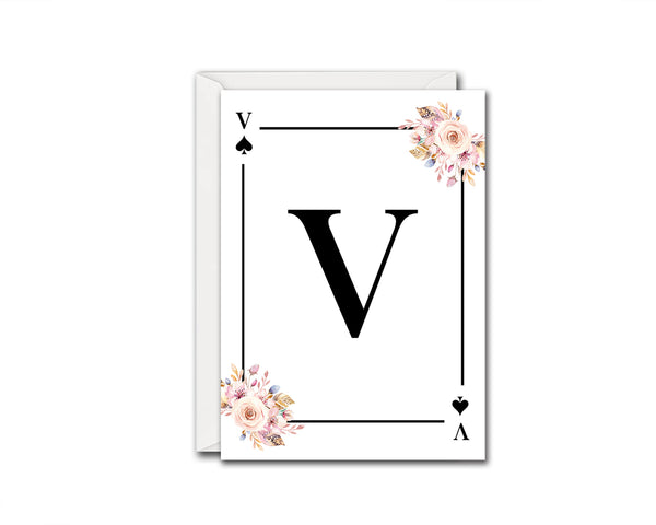 Boho Floral Bouquet Initial Flower Letter V Spade Monogram Note Cards