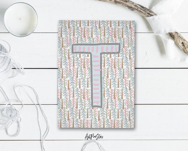 Alphabet Forest Letter T Animal Monogram Note Cards