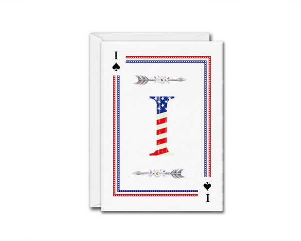 American Flag Letter I Spade Monogram Note Cards
