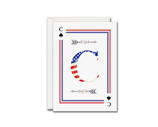 American Flag Letter C Spade Monogram Note Cards