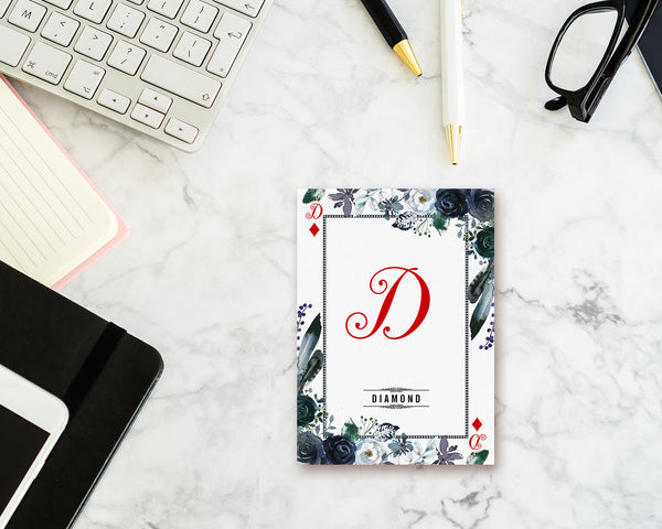 Watercolor Floral Flower Bouquet Initial Letter D Diamond Monogram Note Cards
