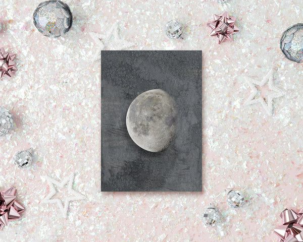Waning Gibbous Moon Phases Watercolor Galaxy Space Customizable Greeting Card