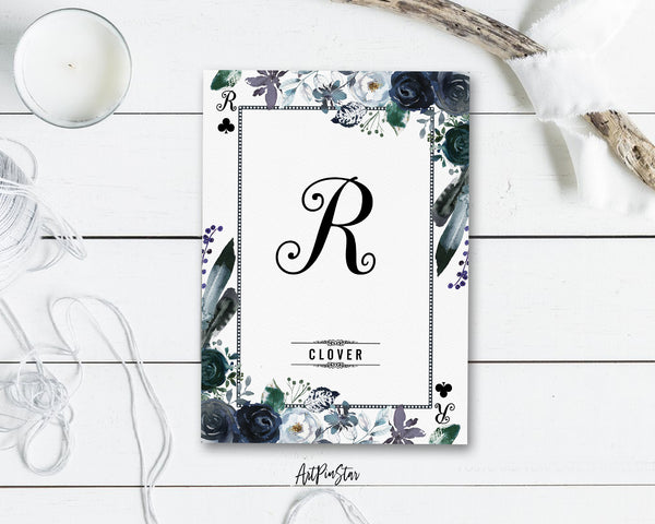 Watercolor Floral Flower Bouquet Initial Letter R Clover Monogram Note Cards