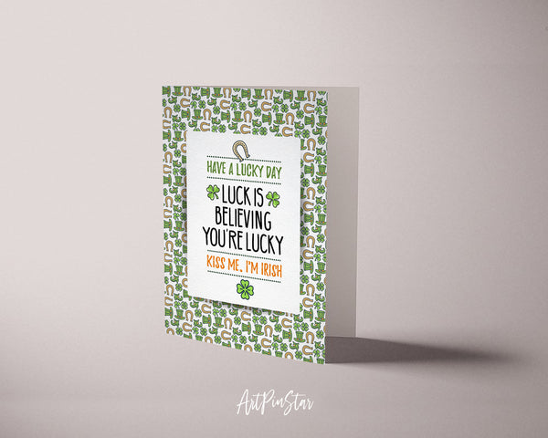 Lucky is believing you're lucky St. Patricks Day Personalized Gifts Card - ArtPinStar.com