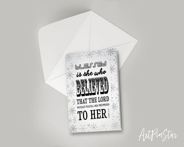 Blessed is she who believed that the Lord Bible Verse Customized Greeting Card