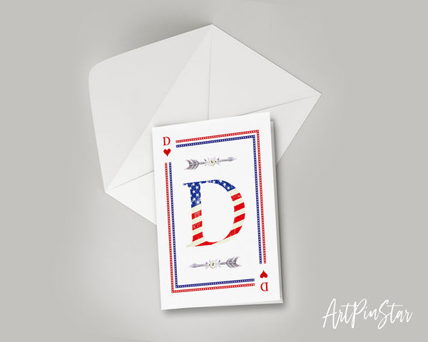 American Flag Letter D Heart Monogram Note Cards