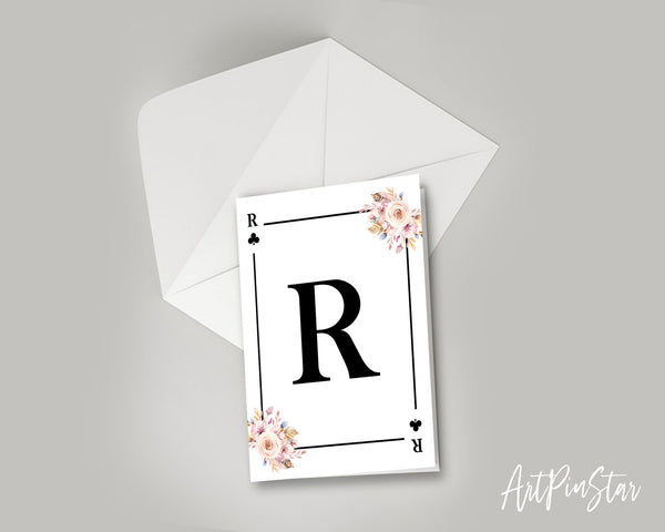 Boho Floral Bouquet Initial Flower Letter R Clover Monogram Note Cards