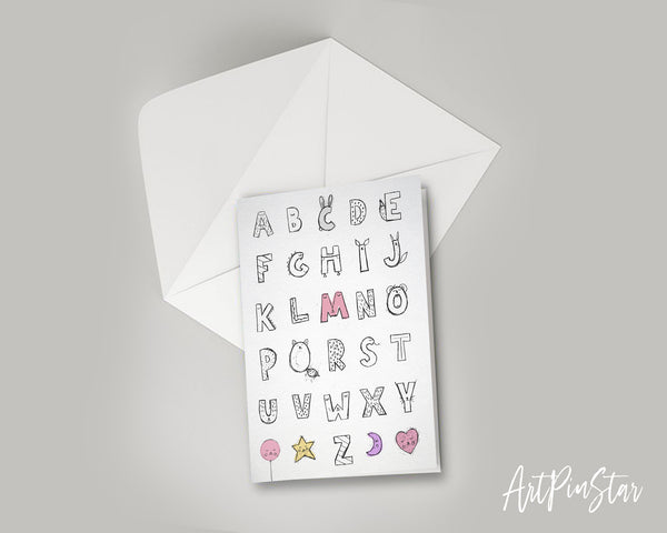 Alphabet Letter Initial Chart A-Z Animal Monogram Note Cards
