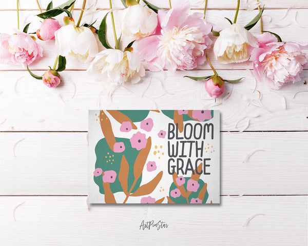 Bloom with grace Flower Quote Customized Gift Cards