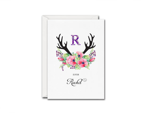 Initial Boho Floral Flower Personalized Letter R is for Name  Monogram Note Cards