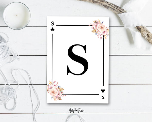Boho Floral Bouquet Initial Flower Letter S Clover Monogram Note Cards