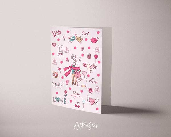 Valentine's Day Rabbit Love Doodles Customized Greeting Card