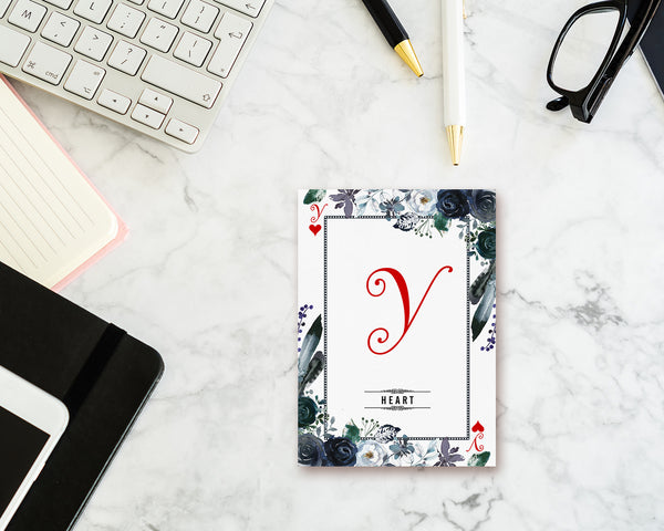 Watercolor Floral Flower Bouquet Initial Letter Y Heart Monogram Note Cards