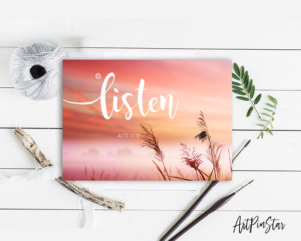 Listen Acts 13:16 Bible Verse Customized Greeting Card