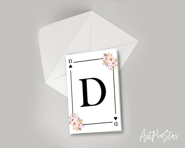 Boho Floral Bouquet Initial Flower Letter D Clover Monogram Note Cards