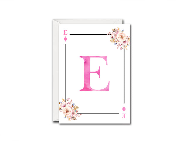 Boho Floral Bouquet Initial Flower Letter E Diamond Monogram Note Cards