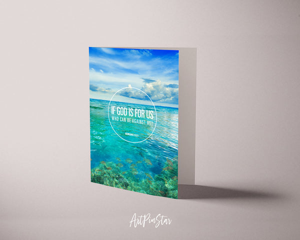 If God is for us who can be against us Romans 8:31 Bible Verse Customized Greeting Card