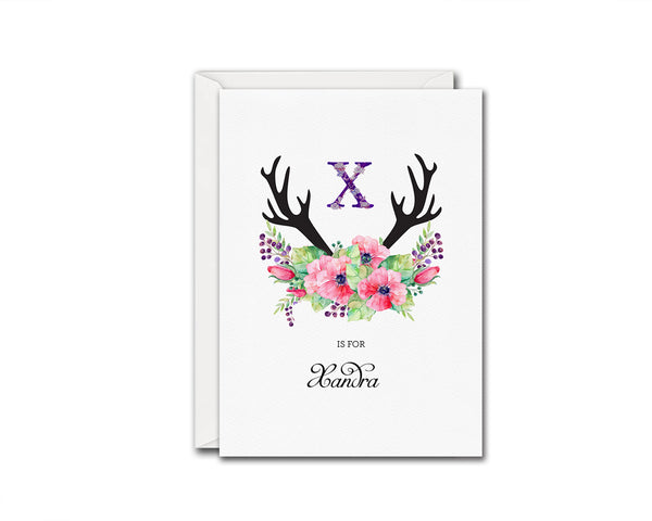 Initial Boho Floral Flower Personalized Letter X is for Name  Monogram Note Cards