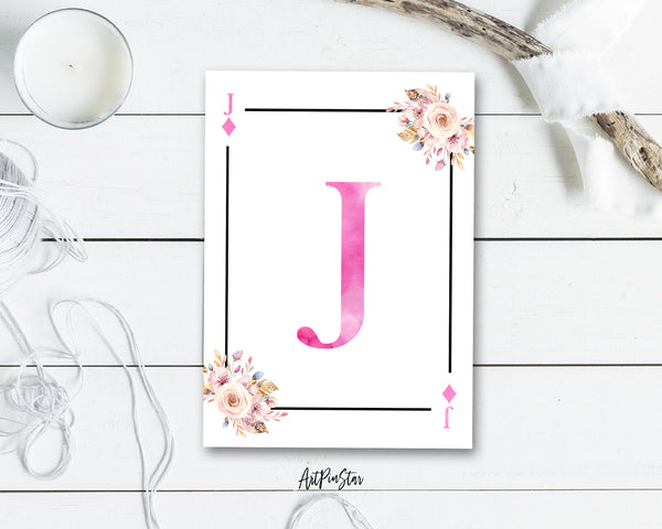 Boho Floral Bouquet Initial Flower Letter J Diamond Monogram Note Cards