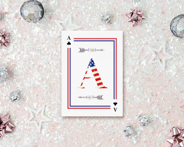 American Flag Letter A Clover Monogram Note Cards