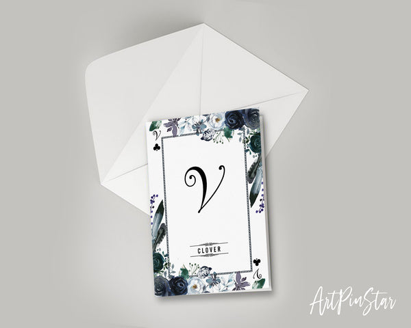 Watercolor Floral Flower Bouquet Initial Letter V Clover Monogram Note Cards