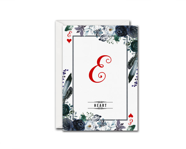 Watercolor Floral Flower Bouquet Initial Letter E Heart Monogram Note Cards
