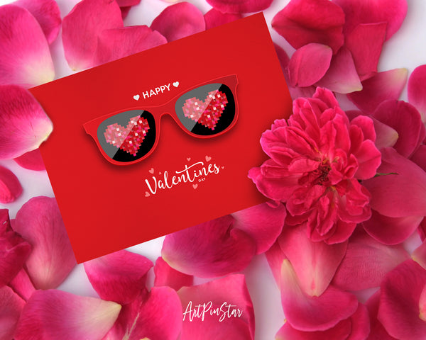 Valentine's Day Red Glasses Hearts Customized Greeting Card