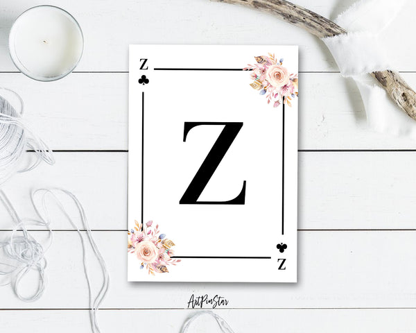 Boho Floral Bouquet Initial Flower Letter Z Clover Monogram Note Cards