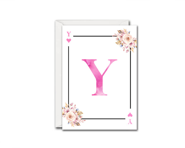 Boho Floral Bouquet Initial Flower Letter Y Heart Monogram Note Cards