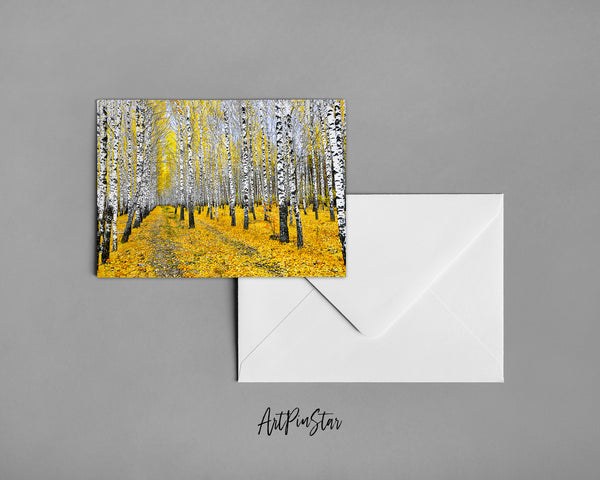 Autumn Birch Tree Forest Landscape Custom Greeting Cards