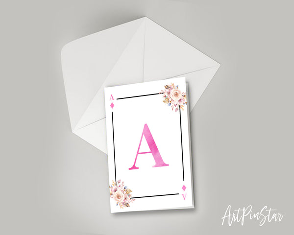 Boho Floral Bouquet Initial Flower Letter A Diamond Monogram Note Cards