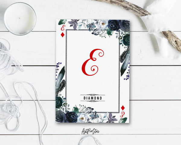 Watercolor Floral Flower Bouquet Initial Letter E Diamond Monogram Note Cards