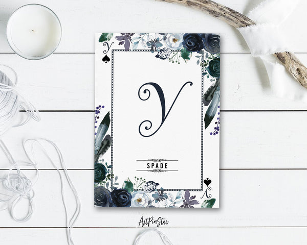 Watercolor Floral Flower Bouquet Initial Letter Y Spade Monogram Note Cards