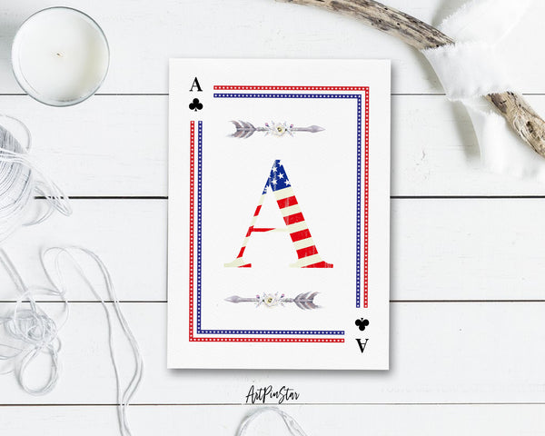 American Flag Letter A Clover Monogram Note Cards