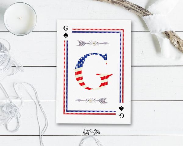 American Flag Letter G Spade Monogram Note Cards