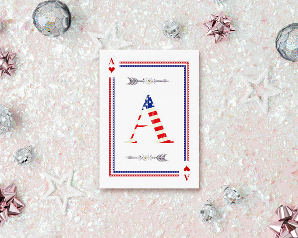 American Flag Letter A Heart Monogram Note Cards