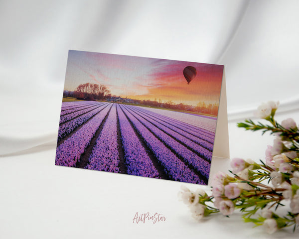 Tulip Field of Blooming Purple Landscape Custom Greeting Cards
