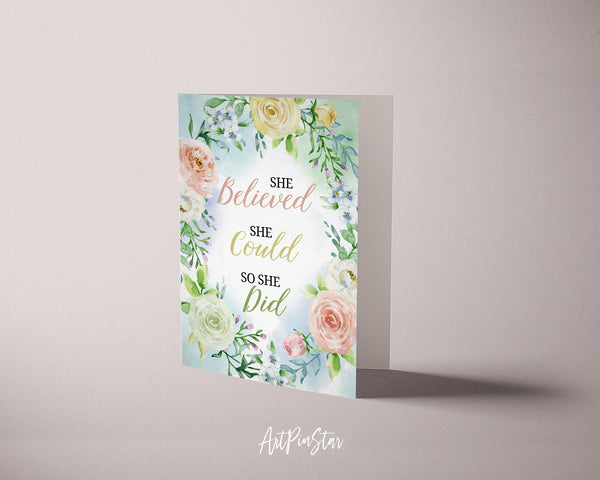 She believed she could so she did RS Grey Inspirational Quote Customized Greeting Cards