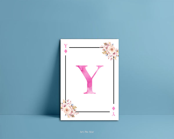 Boho Floral Bouquet Initial Flower Letter Y Diamond Monogram Note Cards