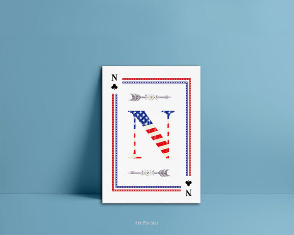 American Flag Letter N Clover Monogram Note Cards