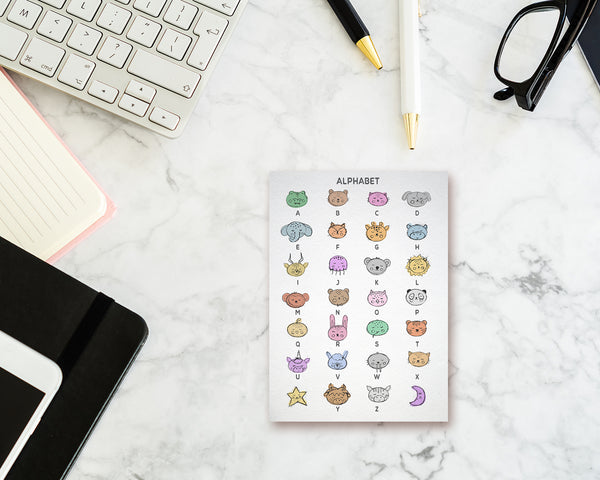 Alphabet Animal Letter Initial Chart A-Z Color Monogram Note Cards