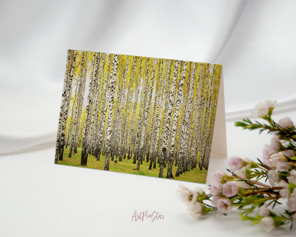 Birch Grove Trees Autumn Landscape Pattern Greeting Cards