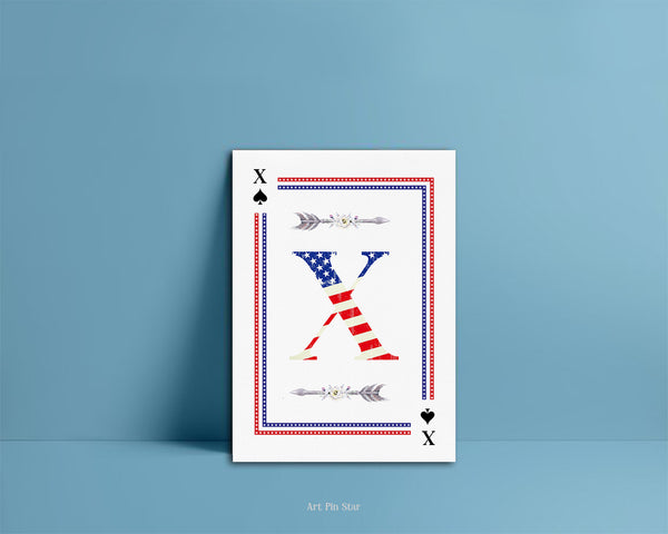 American Flag Letter X Spade Monogram Note Cards