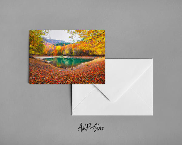 Autumn Colorful Leaves National Park Lake Magnificent Yedigoller, Bolu, Istanbul, Turkey Landscape Pattern Greeting Cards