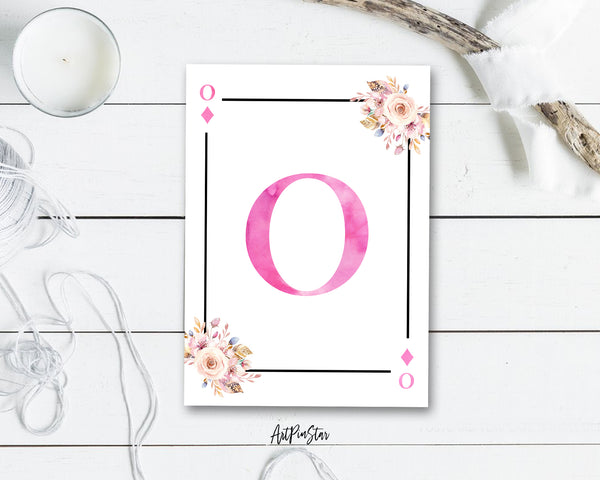 Boho Floral Bouquet Initial Flower Letter O Diamond Monogram Note Cards