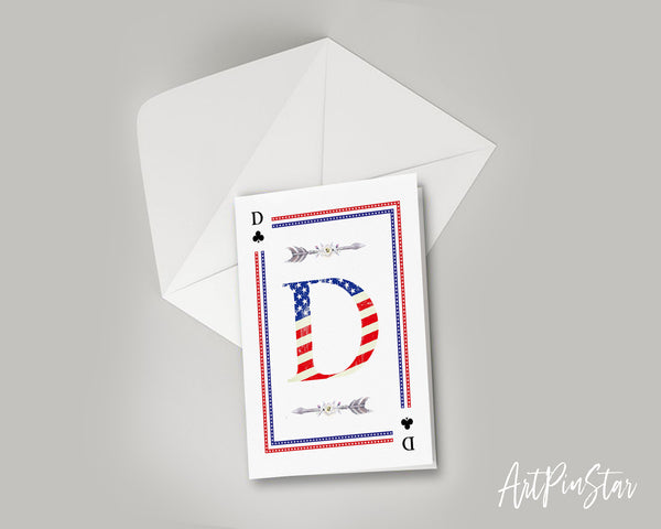 American Flag Letter D Clover Monogram Note Cards