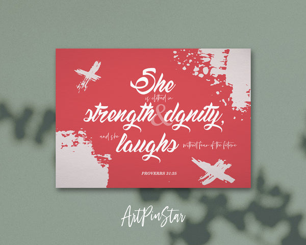 She is clothed in strength & dignity Proverbs 31:25 Bible Verse Customized Greeting Card