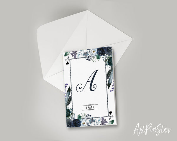 Watercolor Floral Flower Bouquet Initial Letter A Spade Monogram Note Cards
